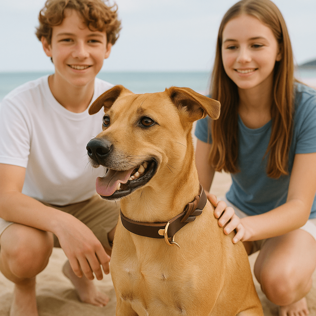 chien admirant dans collier tresse