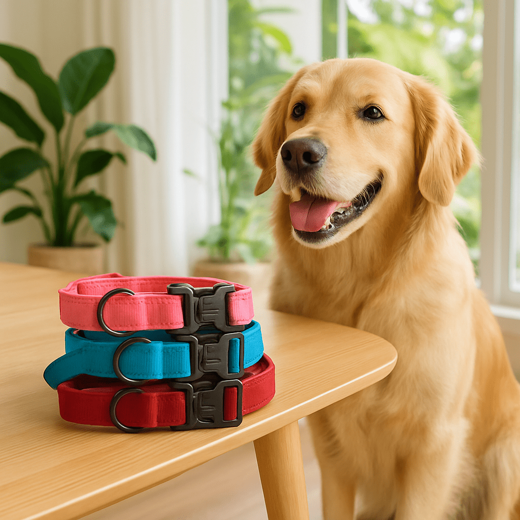 chien assis contemplant collier pour chien 1