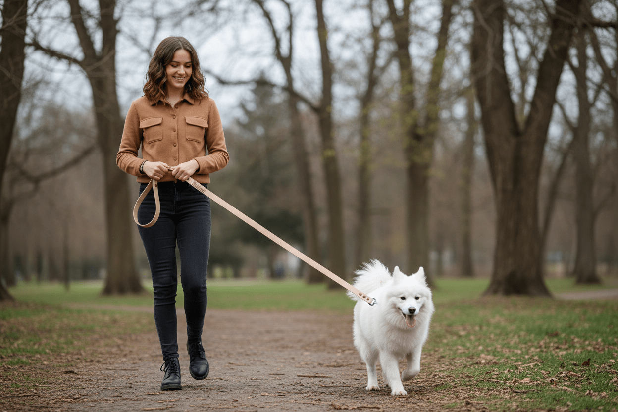 chienne-blanche-avec-longe-chien-joyeux