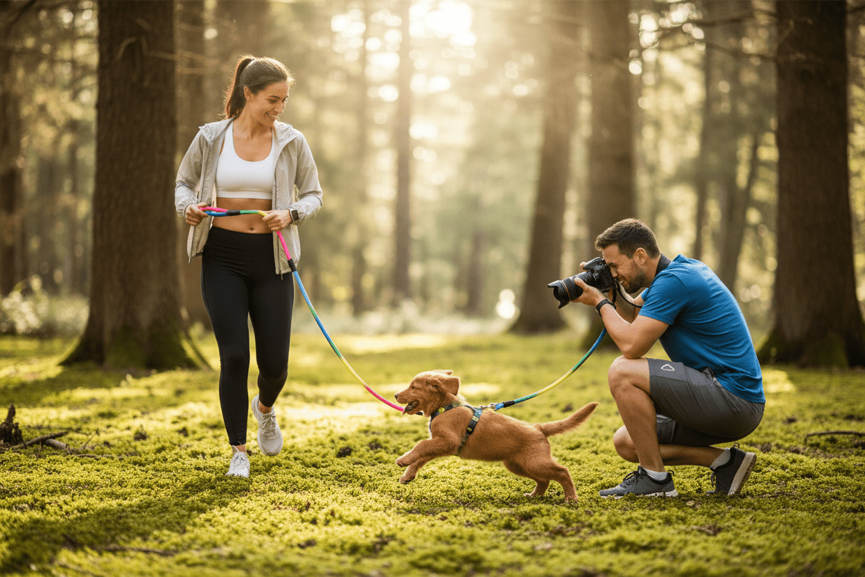 Chien photo sportive sur mousse avec longe pour chien  