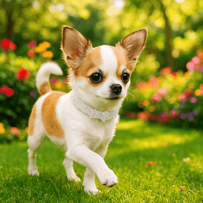 Chien jardin avec son collier chien