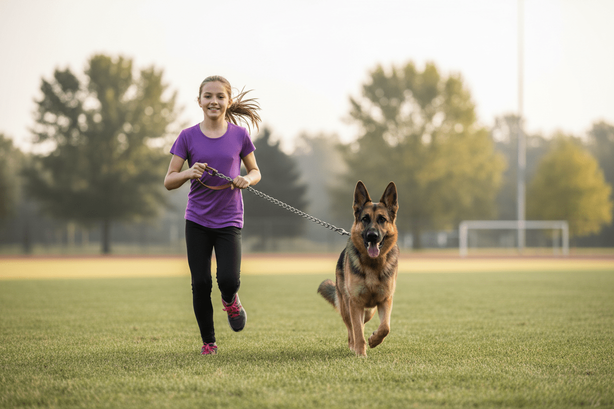 Fillette-chien-sport-avec laisse-pour-chien