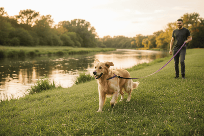 Chien apprenant le rappel à la rivière avec longe chien