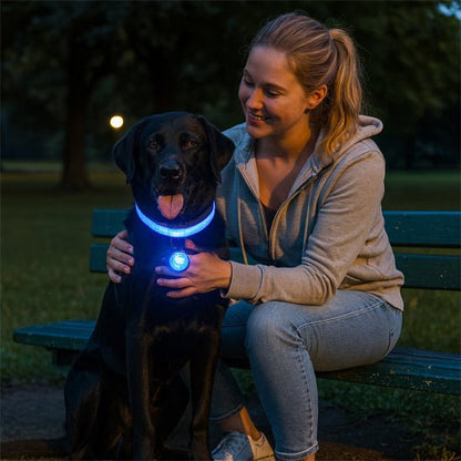 chien
assis parc avec collier lumineux clignotant