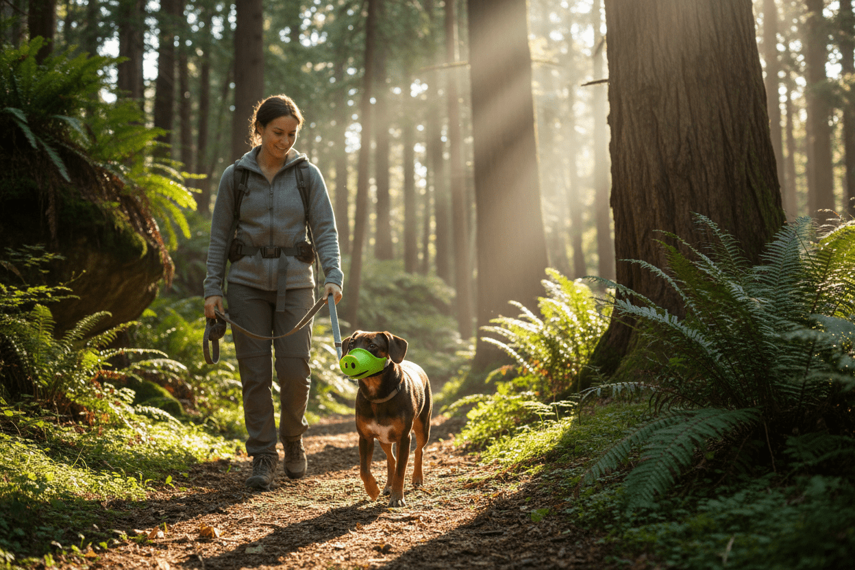 chien-avec-muselière-pour-chien-foret