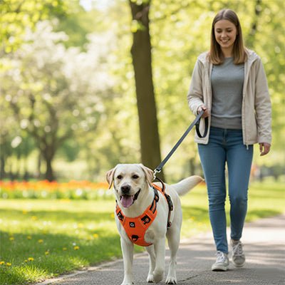 chien balade amoureux avec son harnais