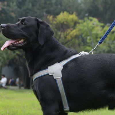chien balade joyeux dans son harnais