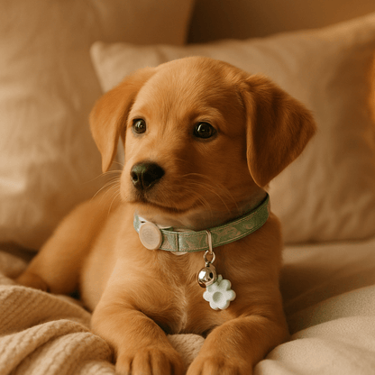chien couchant meuble avec son collier