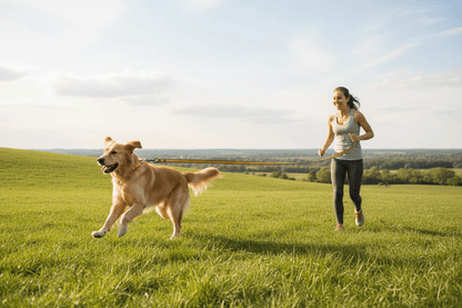 Chien courant sur colline avec longe chien