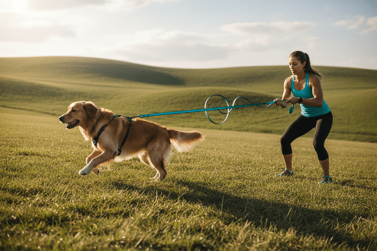 Chien course résistance sur colline avec longe chien