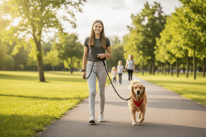 Chien en visite touristique avec son maître de 15 ans