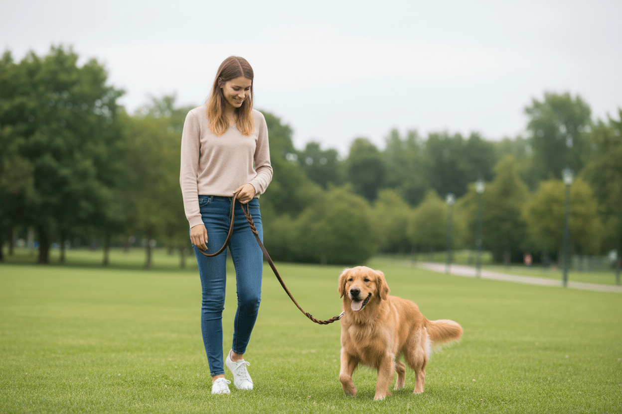 chien femme balade avec longe chiens