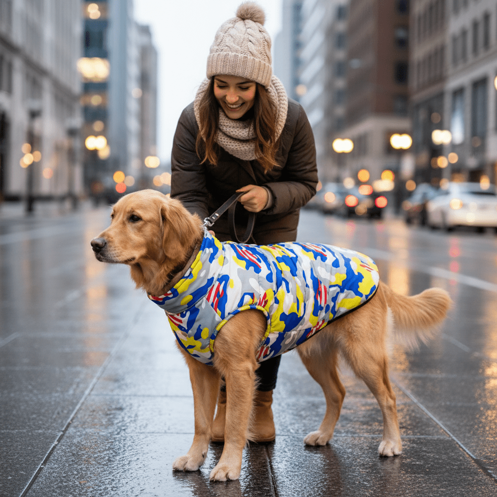 chien-femme-sortie-pintemps-avec-manteau-pour-chien