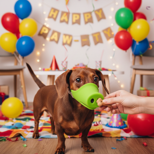 chien-fete-avec-muselière pour chien-verte