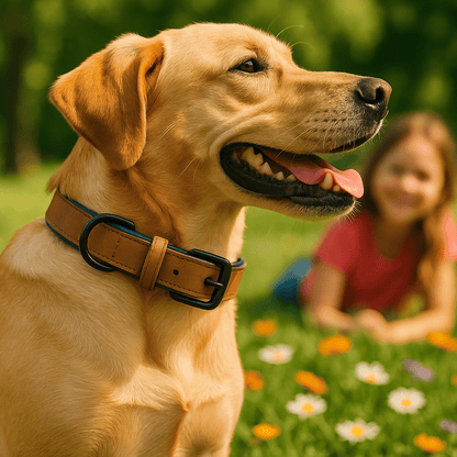chien fillette mielleux avec collier en cuir pour chien