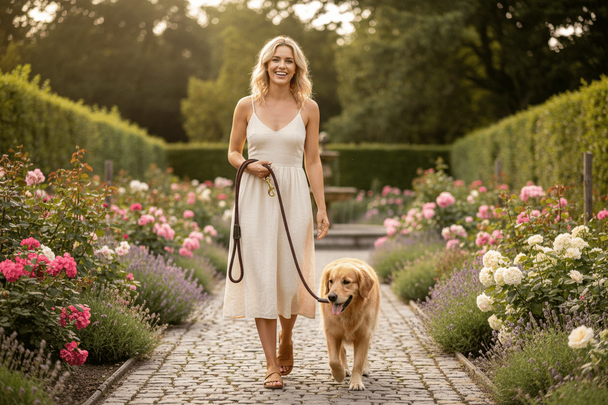 Chien jardin baladant femme  longe pour marron  chien