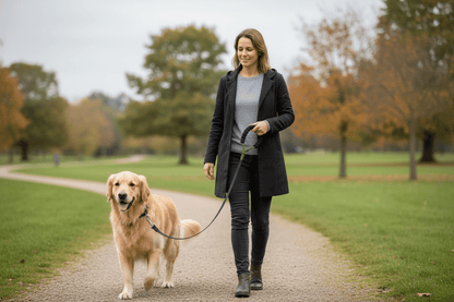 chien joyeux visible avec longe chiens