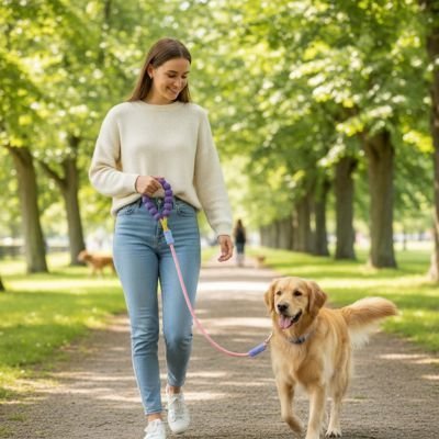 chien-maitresse-parc-avec-laisse-pour-chien