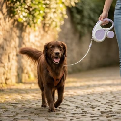chien-marchant-maitresse-avec-laisse-chien-enrouleur