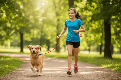 Chien en marche sportive avec longe chien