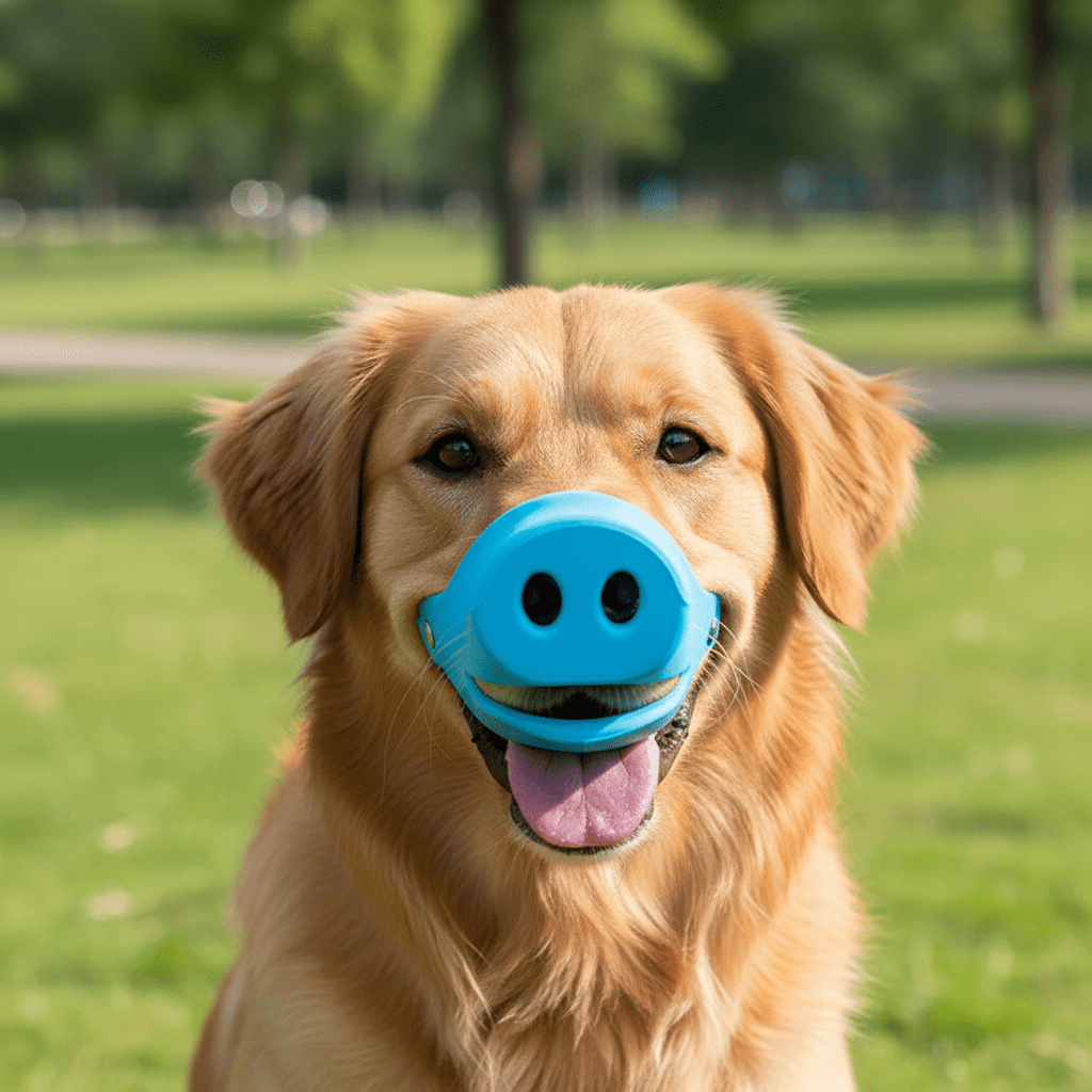 chien-muselière-pour-chien-bleu-jardin