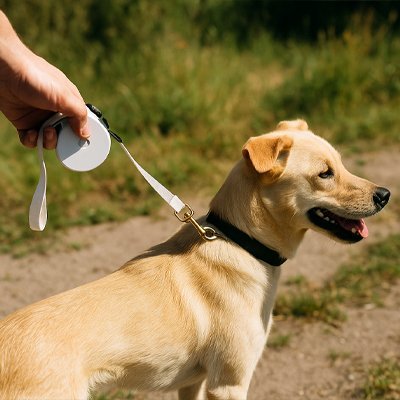 chien-nature-avec-laisse-chien-enrouleur
