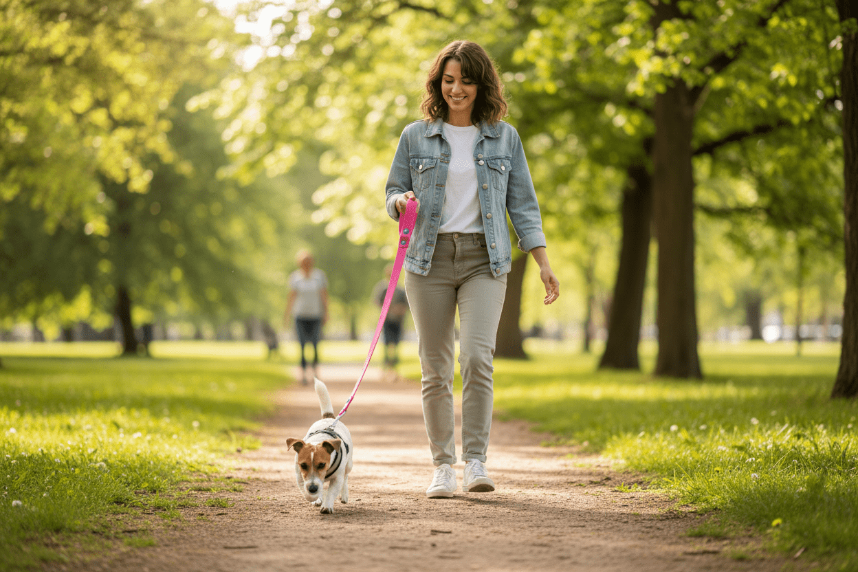chien profitant promenade avec longe pour chien