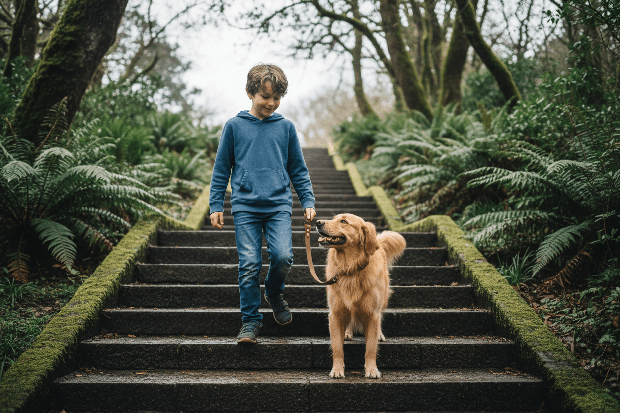 chien-promenant-avec-longe-chien-chaleureux