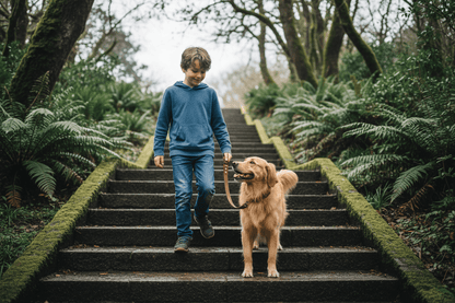 chien-promenant-avec-longe-chien-chaleureux
