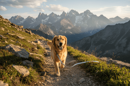 Chien randonnée montagne avec longe chien