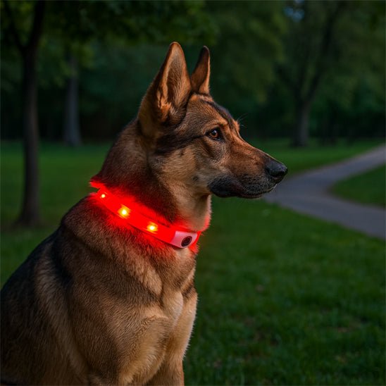 chien rayonnant beau avec son collier lumineux chien rouge