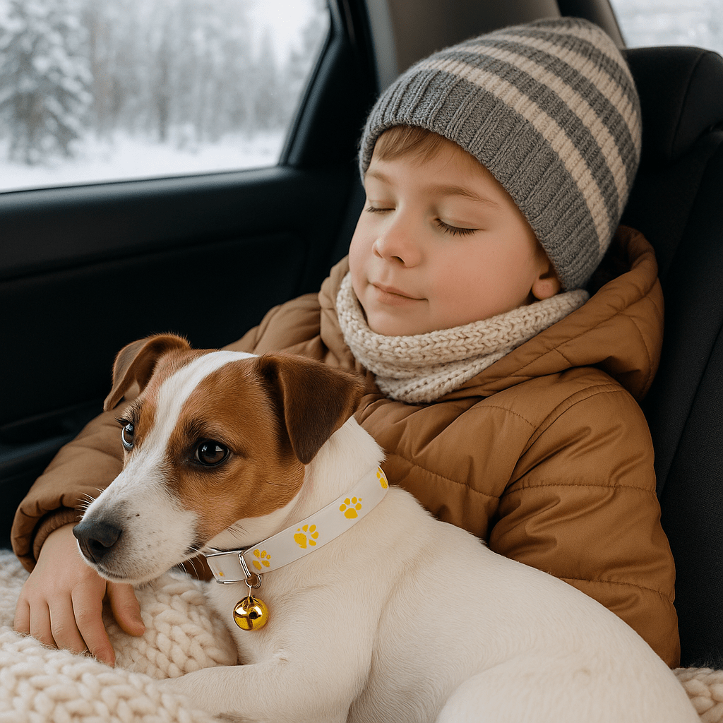 chienne bus avec collier lumineux