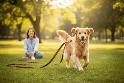 Chienne gambadant joyeusement avec longe chien