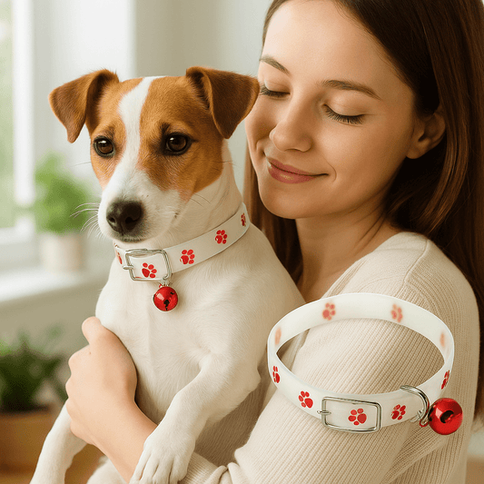 chienne maison fenetre avec collier lumineux