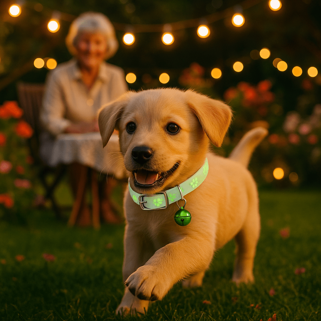 chienne soireé noel avec collier lumineux
