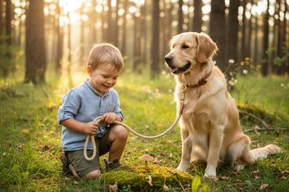 Chienne visitant nature avec longe pour chien 