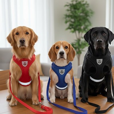 chiens assis table avec gamme harnais