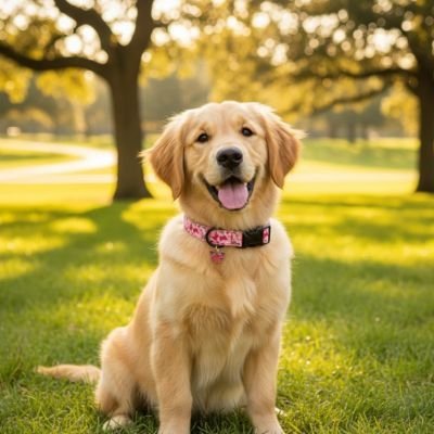 chiot joyeux dans son collier nature soleil