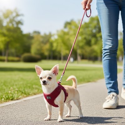 joli-chien-rue-marchant-avec-harnais-chien-anti-traction