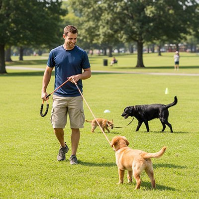 chien-observant-chiots-portant-longe-pour-chien
