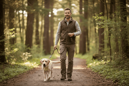 Max avec son dresseur balade avec longe pour chien 