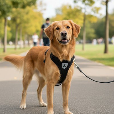 max chaleureux dans harnais chien