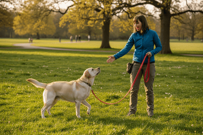 Max, labrador dressage avec sa longe pour chien