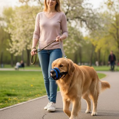 millou-sortie-avec-sa-muselière-chien​