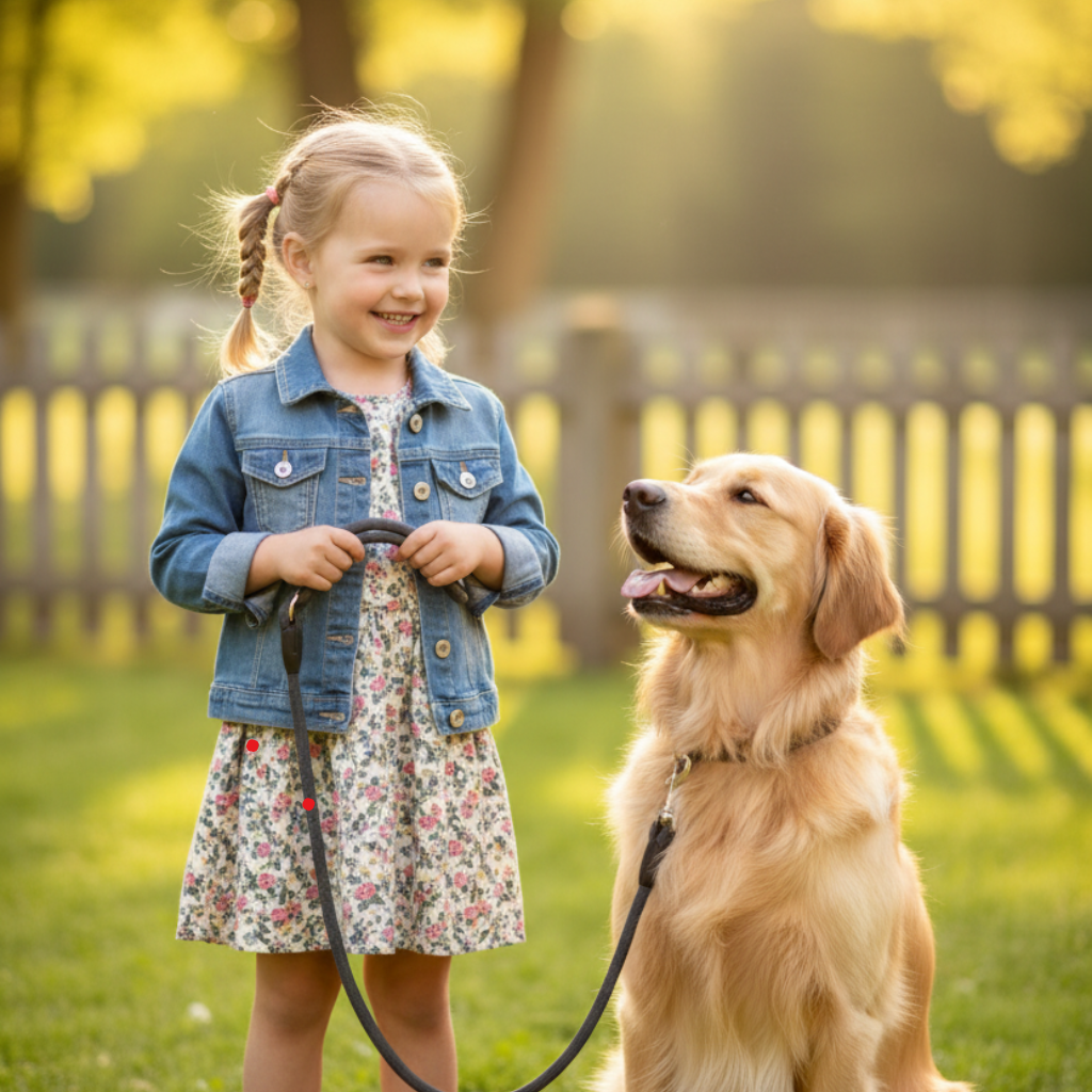 minou dehors regardant avec longe pour chien